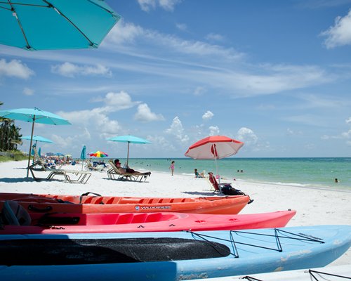 A view of kayaking boats on the beach.
