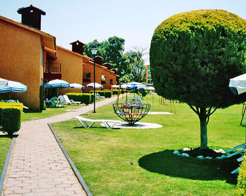 A pathway alongside the resort corridor.