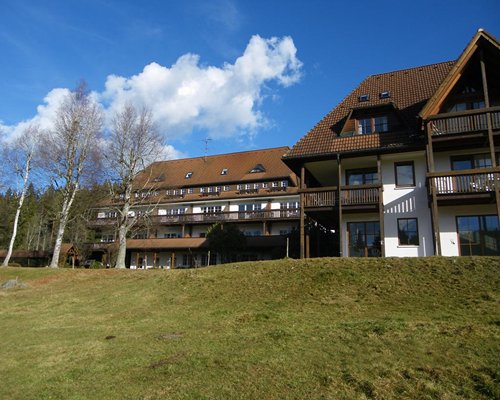 Scenic view of multi story resort units.
