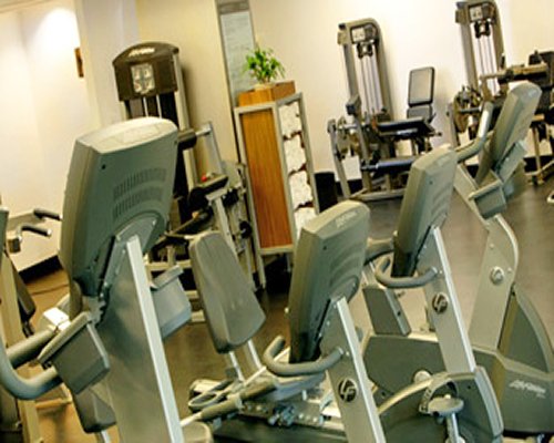 A well equipped indoor fitness center.