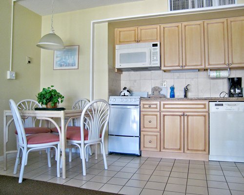 An open plan kitchen and dining area.