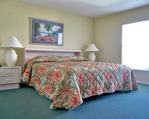 A well furnished bedroom with an outside view.
