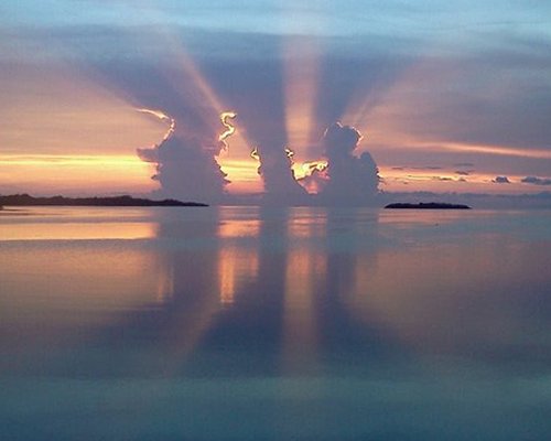 View of the ocean at dusk.