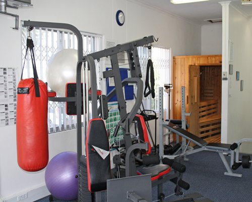 A well equipped fitness center.