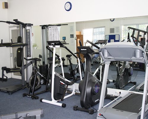 A well equipped indoor fitness center.
