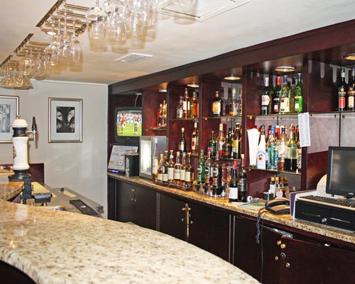 Indoor bar with bar counter.
