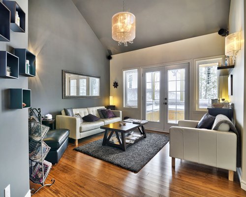 A well furnished living room with an outside view.