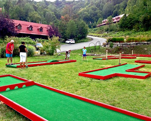 An outdoor miniature golf course.