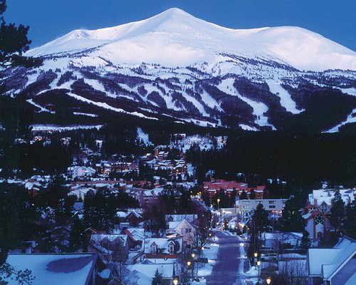 A view of the resort property at the foothills of the snowy mountain.