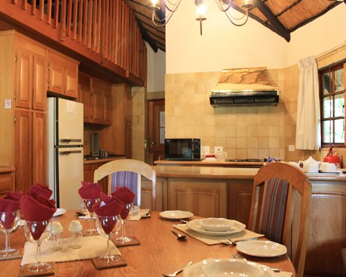An open plan kitchen and dining area.