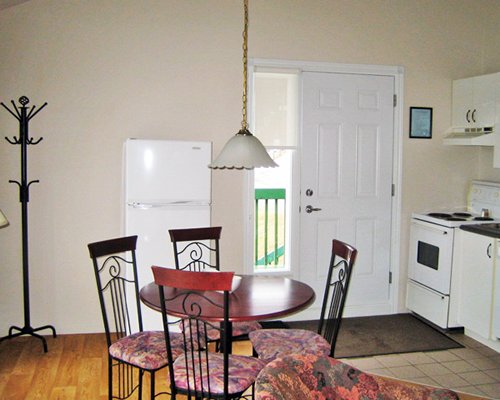 An open plan kitchen and dining area.
