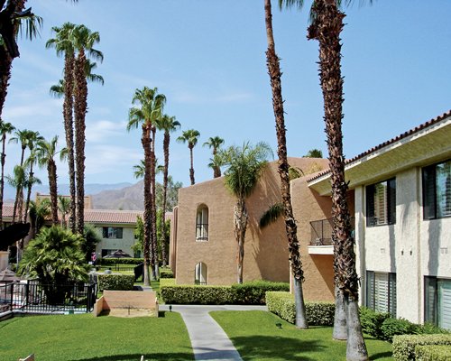 Scenic view of multi story resort units.