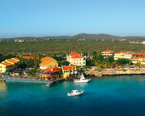 An aerial view of the Buddy Dive Resort at the waterfront.