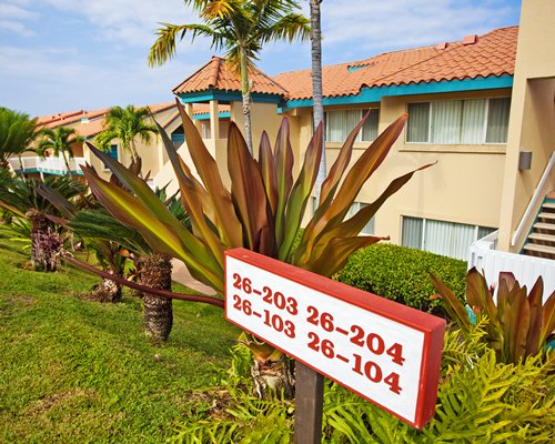 Signboard indicates resort unit numbers.