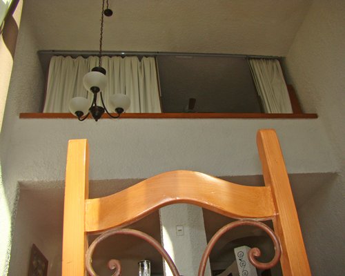 A view of an indoor balcony.