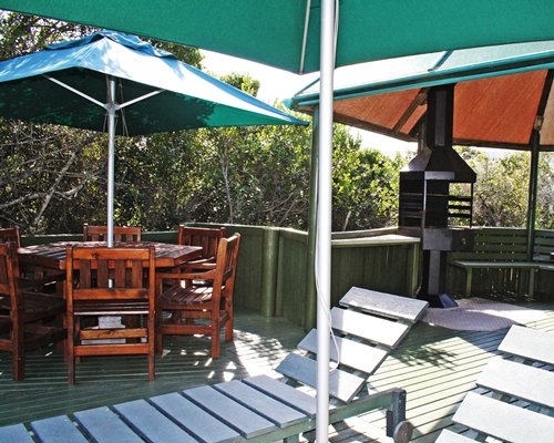 An outdoor lounge area at Wilderness Dunes resort.