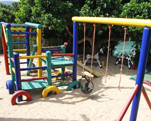 An outdoor children's playscape area.