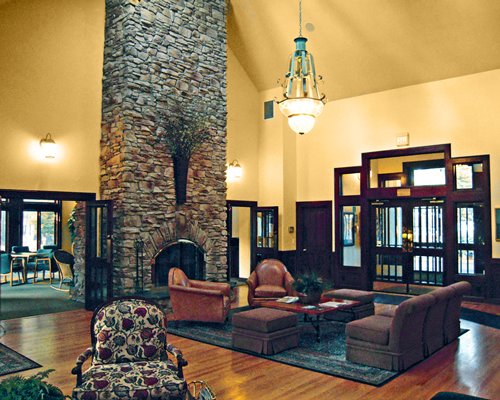 A large indoor lounge area at Stoneridge Townhomes resort.