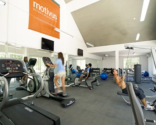 A well equipped indoor fitness center.