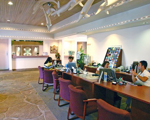 The reception area of Kahana Falls resort.