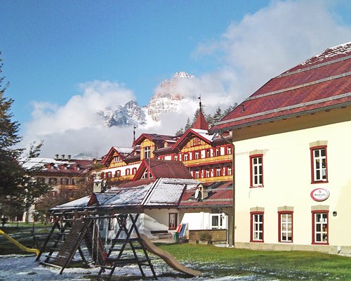 A scenic children's play area alongside the resort.