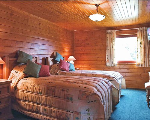 A well furnished bedroom with two beds.