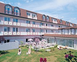 A scenic outdoor lounge area alongside the resort.