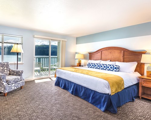 A well furnished bedroom with an outside view.
