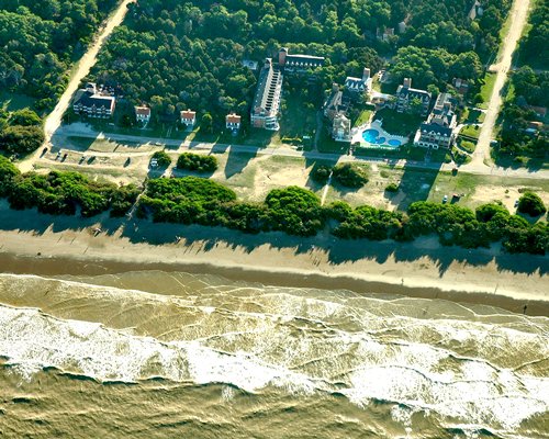 An aerial view of the Playa Palace resort alongside the beach.