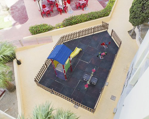 An aerial view of kids playscape.