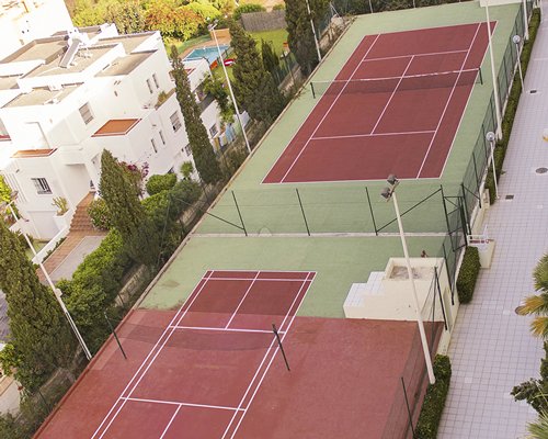 An aerial view of badminton and tennis court.
