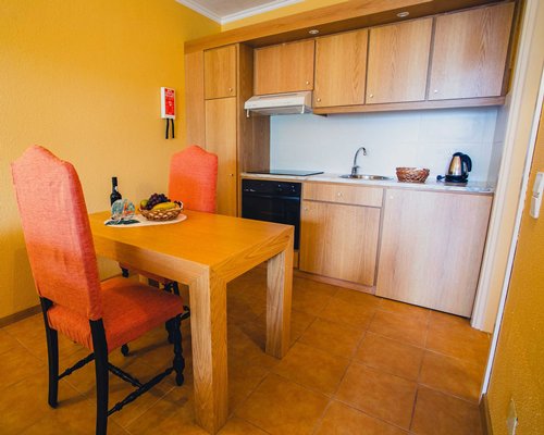 An interior view of dining and kitchen area.