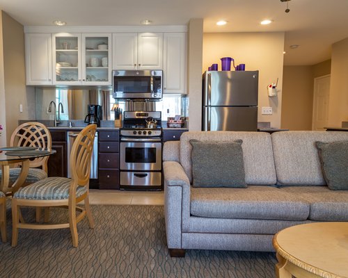 An open plan living dining and kitchen area.