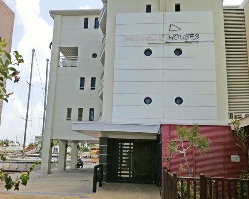 Ground view of multi story condo.