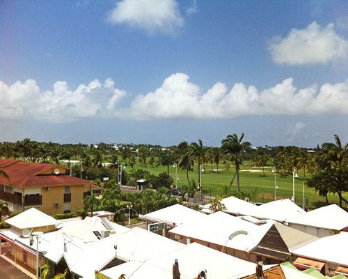 An aerial view of resort condos.