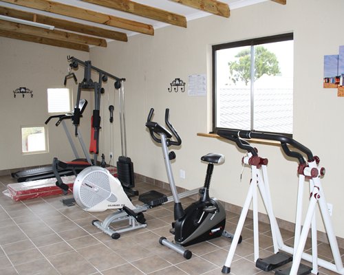 A well equipped fitness center.