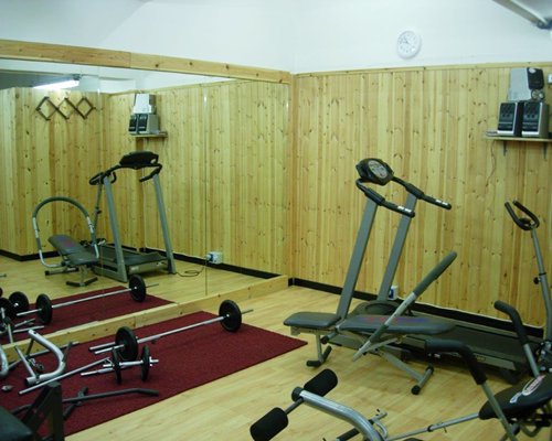 A well equipped fitness center.