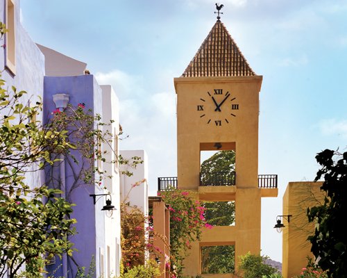 Exterior view of the clock tower at Candia Park Village.