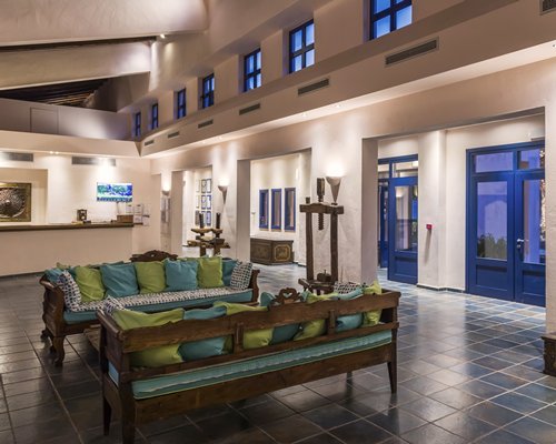 The reception area at Candia Park Village with indoor balcony.