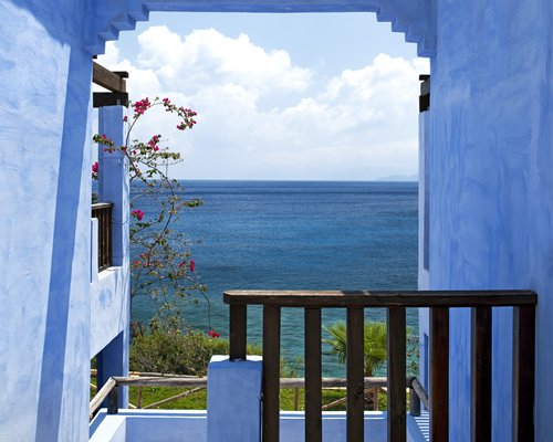Balcony view of a beach.