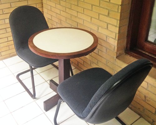 Patio with patio furniture.
