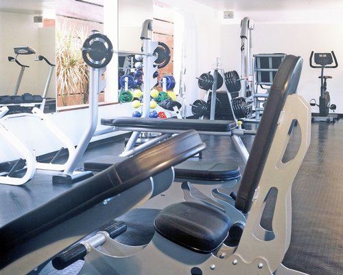 A well equipped indoor fitness center.