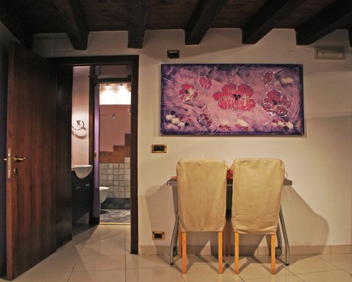 Living room with a table.