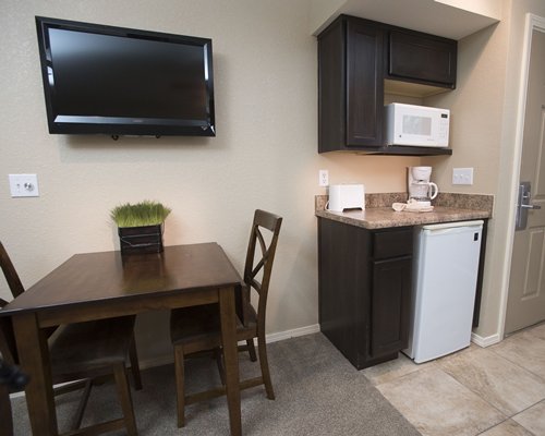 An open plan kitchen and dining area.