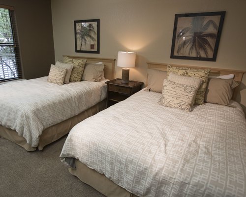 A well furnished bedroom with two beds.