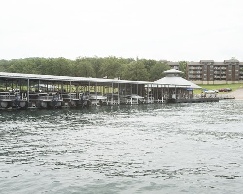 A marina on the lake alongside the resort.