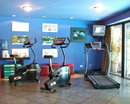 A well equipped fitness center.