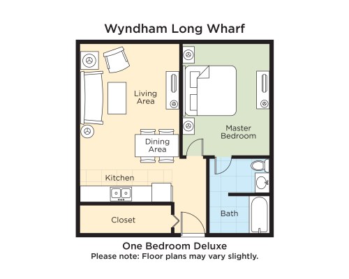 A FLOOR PLAN OF ONE BEDROOM DELUXE.