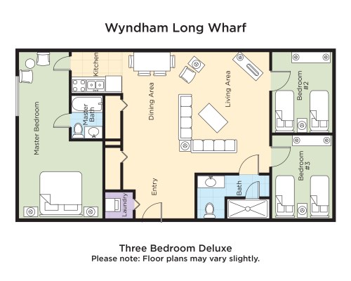 A FLOOR PLAN OF THREE BEDROOM DELUXE.