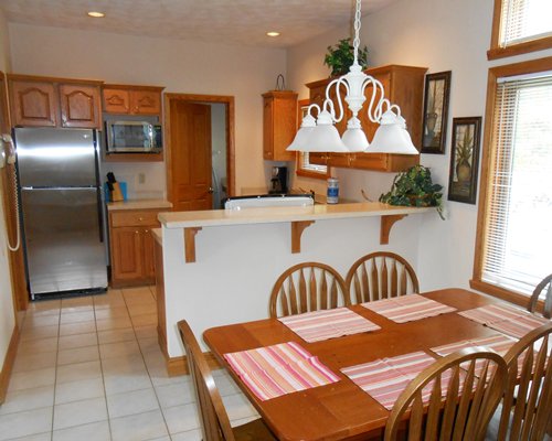 An open plan dining room and kitchen.